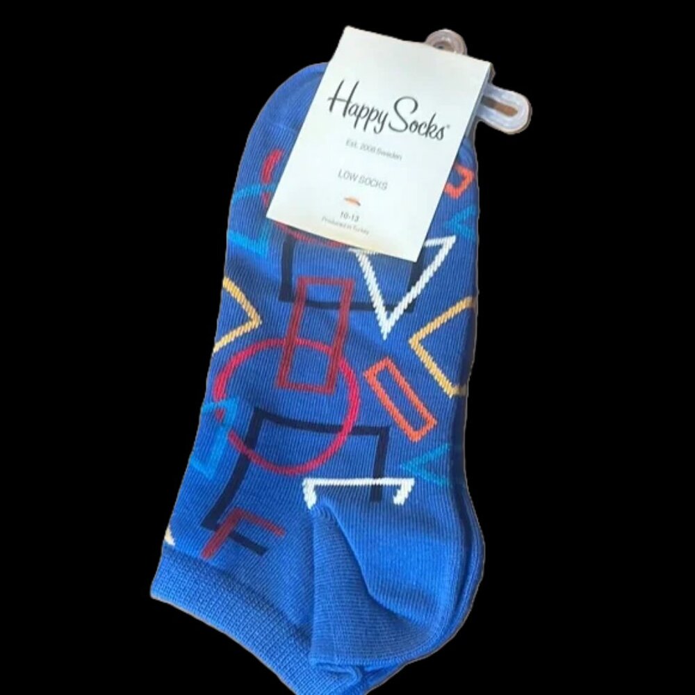 Happy Socks Men's Blue Geo Patterned Low Socks